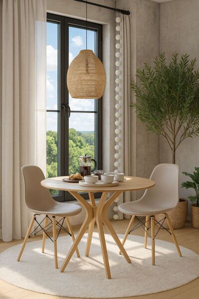 TEZKOTEKSTİL Mutfak | Balkon | Salon Masası Yuvarlak Masa Modern Ahşap İskand...