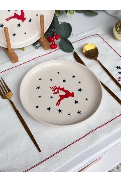 MeGgDecor طبق بنقش الغزلان مقاس 21 سم للعام الجديد