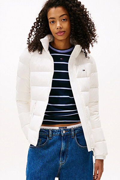 Tommy Hilfiger Kadın Slim Fit Parlak Görünümlü Şişme Mont - Kırık Beyaz