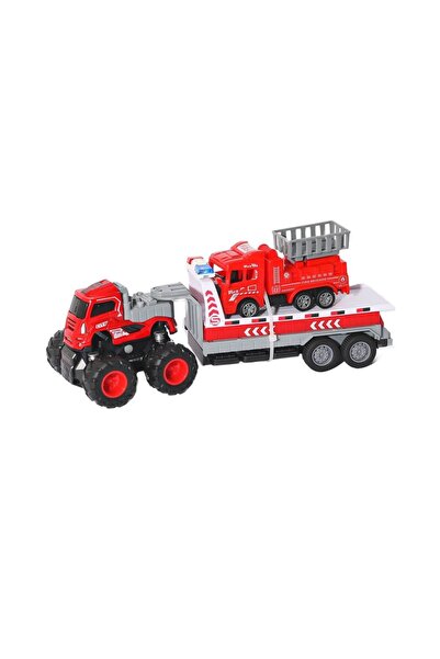 My Reality Fashion Klx600-363 Friction Die Cast 4X4 Fire Truck Carrying Truck -Vardem