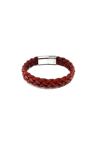 HER ŞEY NOTA www.herseynota.com Red Masculine Genuine Leather Braided Men's Bracelet-583