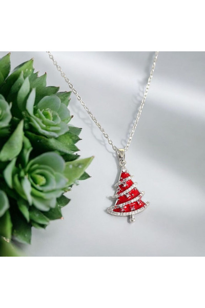 REBORN DESIGN Steel Silver Color Red Pine Tree Model Christmas Pendant