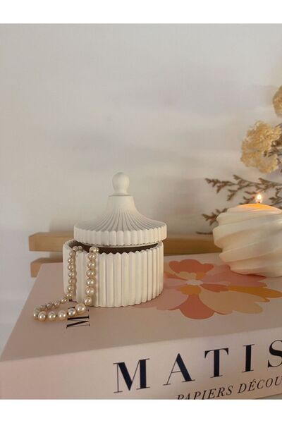 Bernami Decorative Concrete Box Organizer with Lid, Jewelry Box Makeup Cotton Box