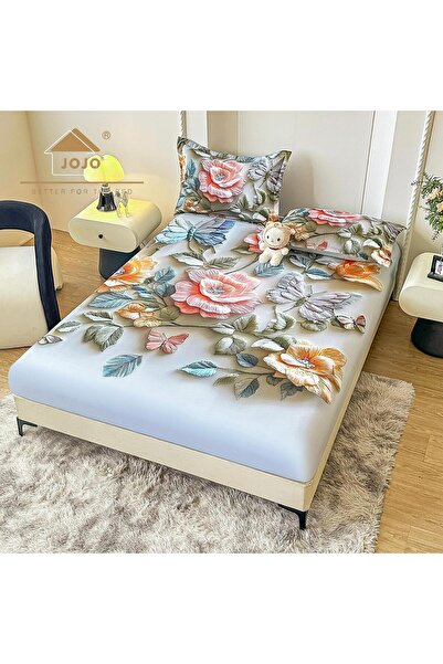 JOJO HOME 5D print bedspread set, 160x200cm, 3 pieces, Green with flowers