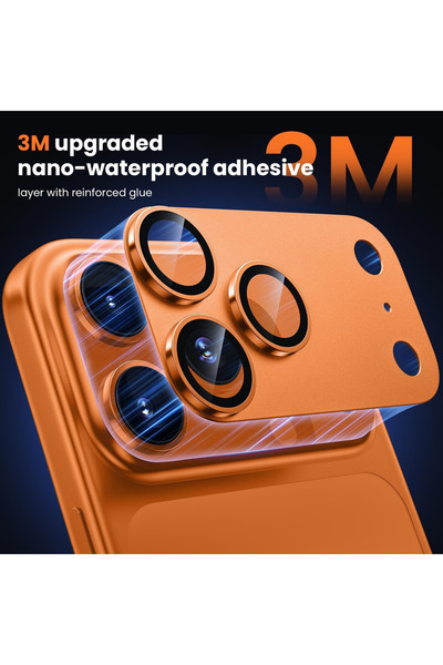 KVK PRİVACY iPhone 17 Pro Max Compatible Metal Framed Full Coverage Sapphire Glass Camera Lens Protector Orange