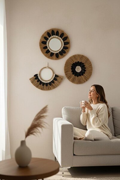PearlHome Doğal Rafya Duvar Süsü Deniz Kabuklu Tazı boncuklu Eva Duvar Süsü D...