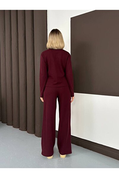 ALLEYTA Women's Buttoned V-Neck Cardigan piped Pants Set