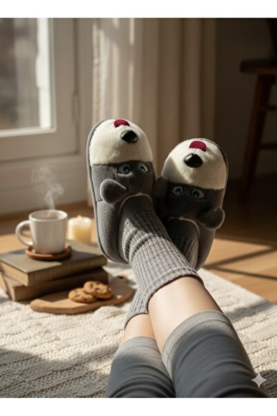 sevel Sevimli Köpek Figürlü Peluş Panduf - Ultra Yumuşak, Kaymaz Taban, Unisex