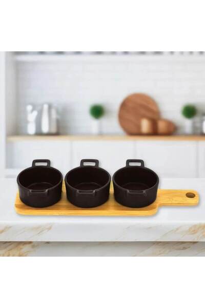 Tessari Bamboo Stand with 3 Ceramic Bowls 28 x 8 x 5 cm