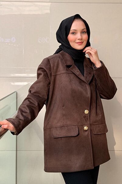 Ghisa Double-Breasted Collar Gold Buttoned Nubuck Jacket