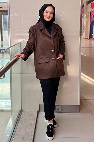 Ghisa Double-Breasted Collar Gold Buttoned Nubuck Jacket