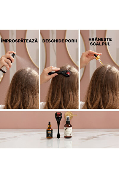 ROSMARİN Hair Growth Set – Dermaroller + Hair Growth Oil + Water with Rosemary, Ginseng, Ginger, Anti-Hair Loss