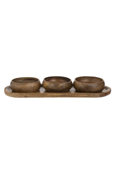 Tessari Brown Wooden Platter with 3 Compartments for Appetizers 36 x 13 x 2 cm
