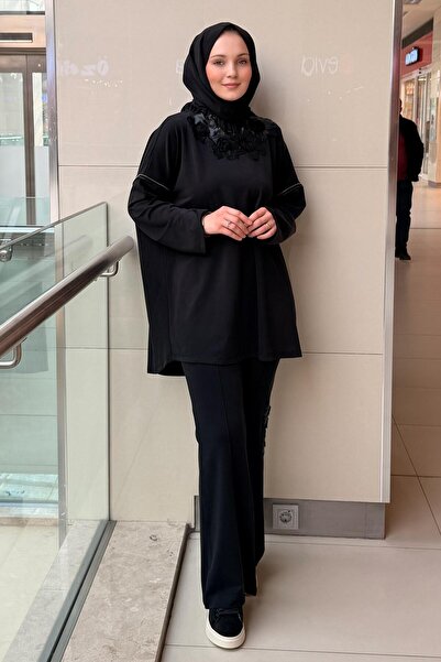 Ghisa Embossed Floral Patterned Drawstring Collar Tunic Pants Set