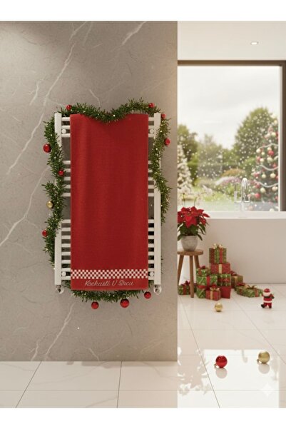 Truva Grup Christmas Towel Set "Red Cozy Holidays" – 100% Cotton, Ultra Premium 680 g/sqm, 70x140 cm