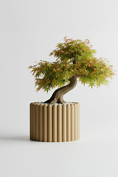 OEM Rounded Columns Decorative Flower Pot – Sandstone Beige Color