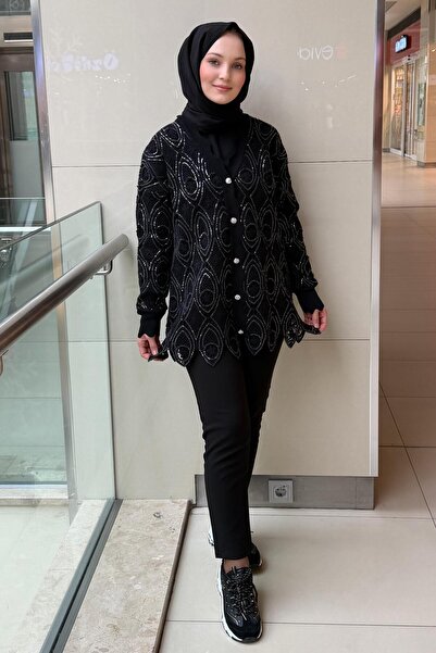 Ghisa Sequined Guipure Cardigan Innerwear Two-Piece Set