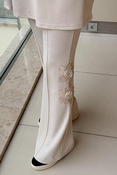 Ghisa Embossed Floral Patterned Drawstring Collar Tunic Pants Set