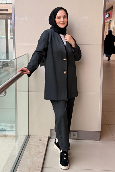 Ghisa Fringe Piping Patterned Jacket and Pants Set