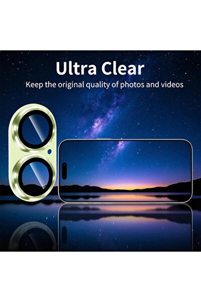 KVK PRİVACY iPhone 17 Compatible Full Coverage Sapphire Glass Camera Lens Protector with Metal Frame Green
