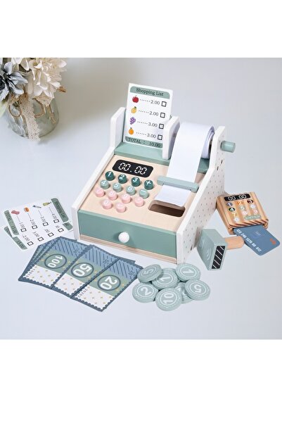 Generic Ahşap Oyuncak Yazar Kasa , Ahşap Kasiyer Oyun Seti,Montessori tarzı ahşap çocuk oyuncak, 3 yaş üzeri