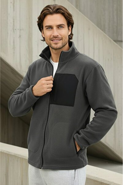 Sizce Moda Regular Fit Cold Resistant Non-Pilling Mock Neck Smoked Fleece Jacket