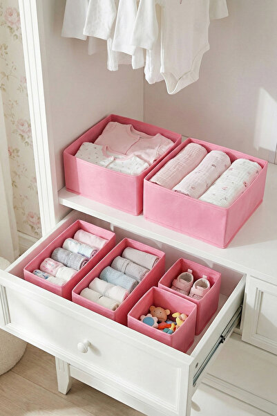 REKHOME 6-Drawer Cabinet Organizer Children's Baby Room Storage Box Organizer Set Pink