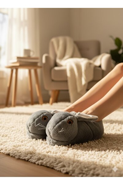 sevel Tavşan Figürlü Peluş Panduf - Ultra Yumuşak, Kaymaz Taban, Unisex