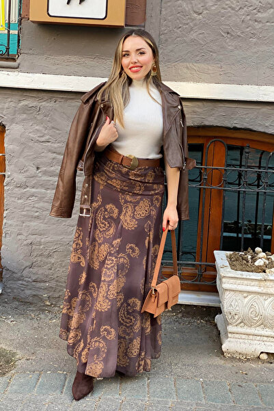 Sorridi Beli Drapeli Tasarım Desenli Uzun Etek