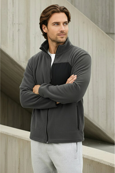 Sizce Moda Regular Fit Cold Resistant Non-Pilling Mock Neck Smoked Fleece Jacket