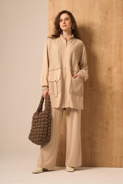 FTZ WOMEN Women's Mesh Detail Suit Beige 31265