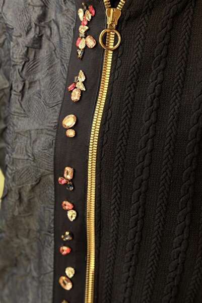 Ghisa Bürümcük Detailed Knitted Patterned Stone Embroidered Knitwear Jacket
