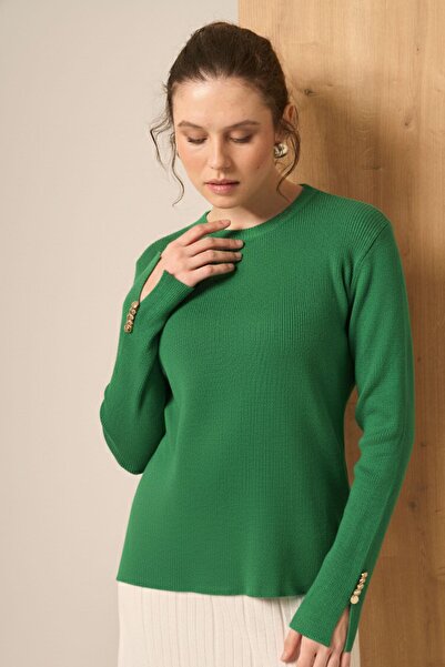 FTZ WOMEN Button Detailed Sweater Grass Green 25203