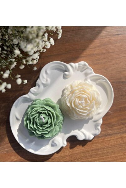 Hediyelik Şakayık Soya Wax Mum Yeşil & Krem 2 Adet