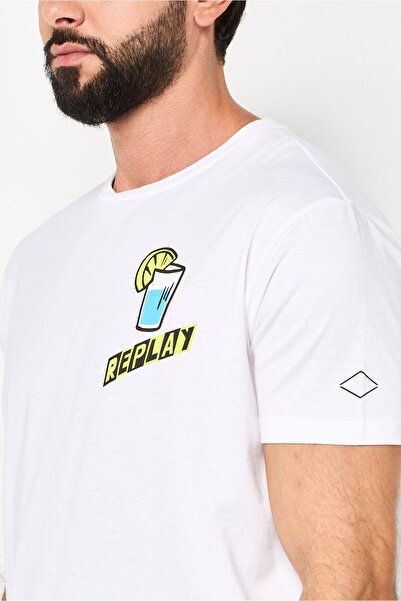 Replay Men Crew Neck Short Sleeve Graphic Print T-Shirt, White