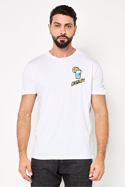 Replay Men Crew Neck Short Sleeve Graphic Print T-Shirt, White