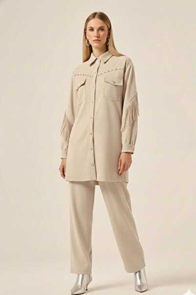 FTZ WOMEN Women's Scuba Suede Double Suit Beige 31232