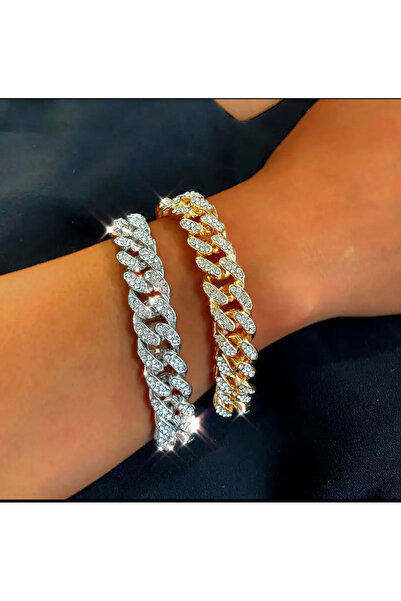 andrarose Hip Hop Cuban Bracelet Iced Stainless Steel Men - Silver