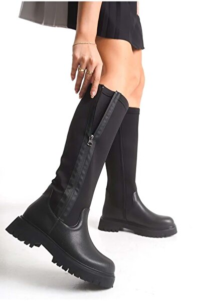 KOCAMANLAR Feles flat sole stretch double zipper women's boots black