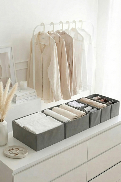 REKHOME 6-Piece Drawer Cabinet Organizer Storage Box Organizer Set Gray