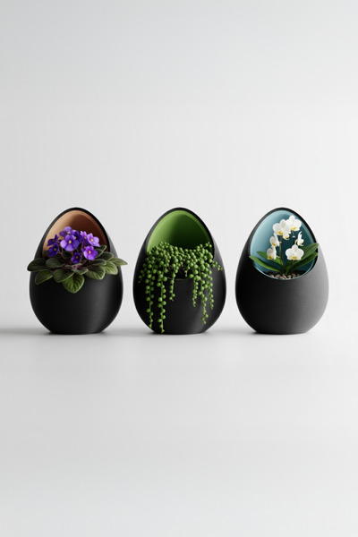 OEM Set of decorative mini egg pots, Midnight Onyx color