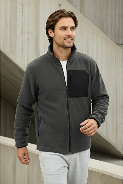 Sizce Moda Regular Fit Cold Resistant Non-Pilling Mock Neck Smoked Fleece Jacket