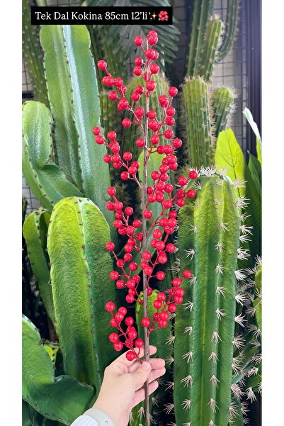 KOZALILAR 85 cm Uzun Yapay Kokina Tek Dal Büyük Boy Kırmızı Yılbaşı Süsü