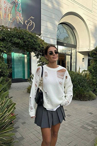 oshebu Pulover de tricotat detaliat pentru femei guler rotund