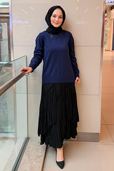 Ghisa Knitwear Tunic with Bow and Stone on the Collar