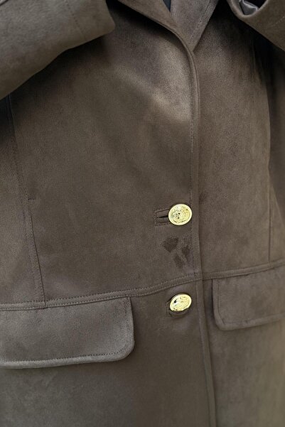 Ghisa Double-Breasted Collar Gold Buttoned Nubuck Jacket