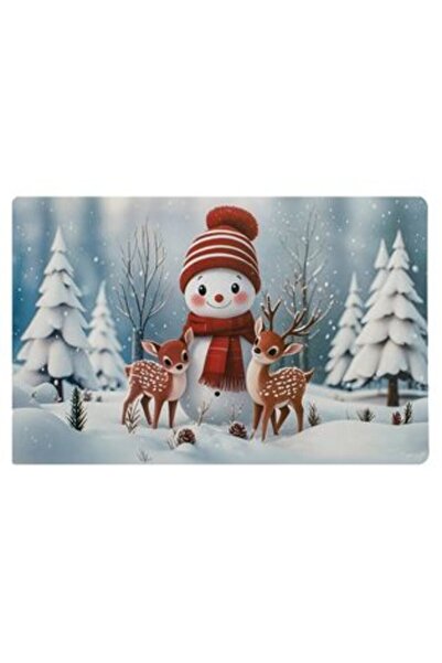 Tessari Set of 4 x Christmas Plate Holder with Snowman Reindeer & Fir Trees Figurine 43.5 x 28.5 cm