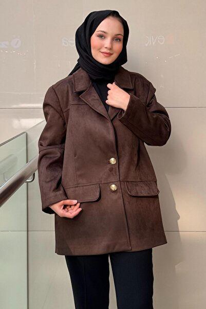 Ghisa Double-Breasted Collar Gold Buttoned Nubuck Jacket