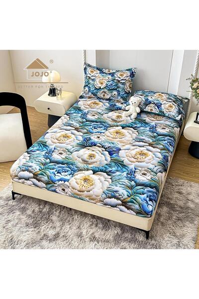 JOJO HOME 5D print bed cover set, 160x200cm, 3 pieces, Blue Flowers