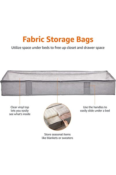 Amazon basics Underbed Storage Bag, 2-Pack, Grey, 45.7 x 106.7 x 15.2 cm